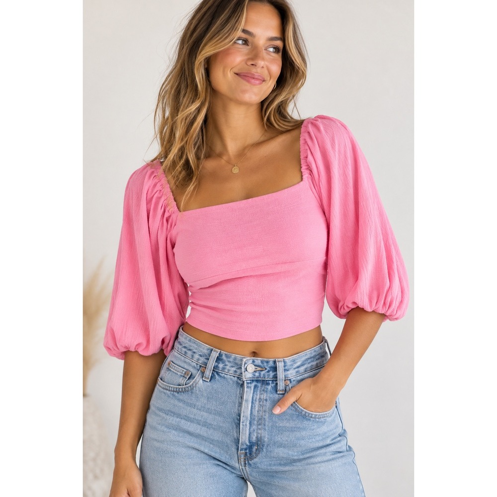 Jens Pirate Booty for Free People Pink Gauze Reversible Tie Back Crop Top Medium
